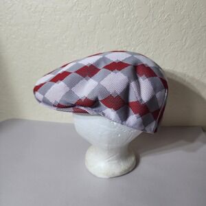 Kangol Needle Argyle 504 Flat Cap Red Grey White Ivy Hat Mens XL 6529BC
